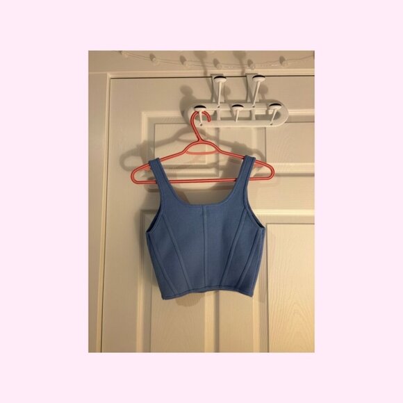 NWOT Aerie Faux-Corset Ribbed Cropped Tank Top, Blue, Size L - Picture 4 of 4